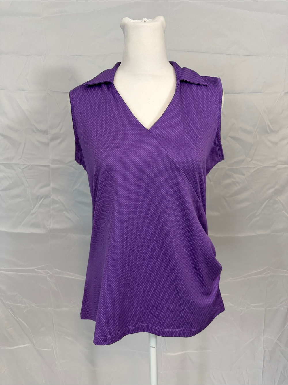 Lady Hagen Women's Golf Tank Top With Ruched Side Size Small Purple Polka Dot